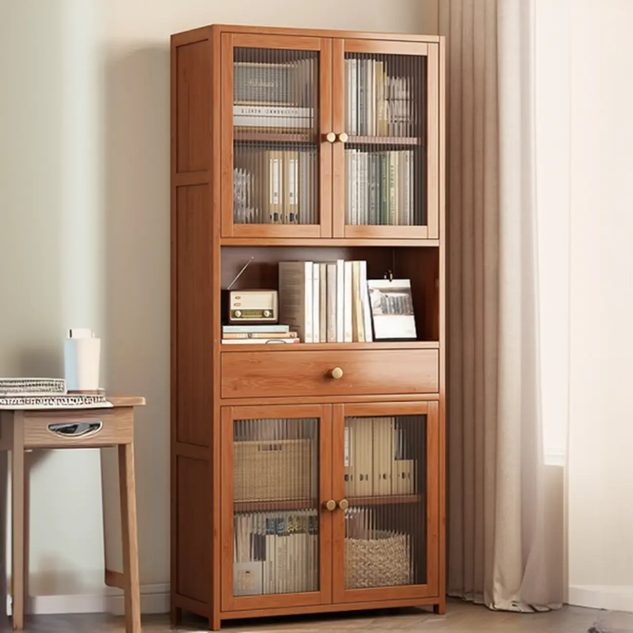 Modern Bamboo Narrow Storage Sideboard with Cabinets