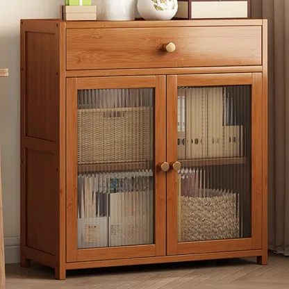 Modern Bamboo Narrow Storage Sideboard with Cabinets Image - 3