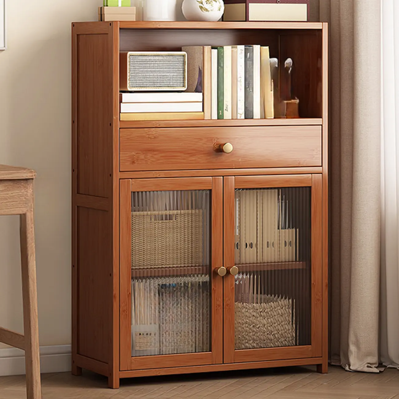 Modern Bamboo Narrow Storage Sideboard with Cabinets Image - 5 | homeyfad