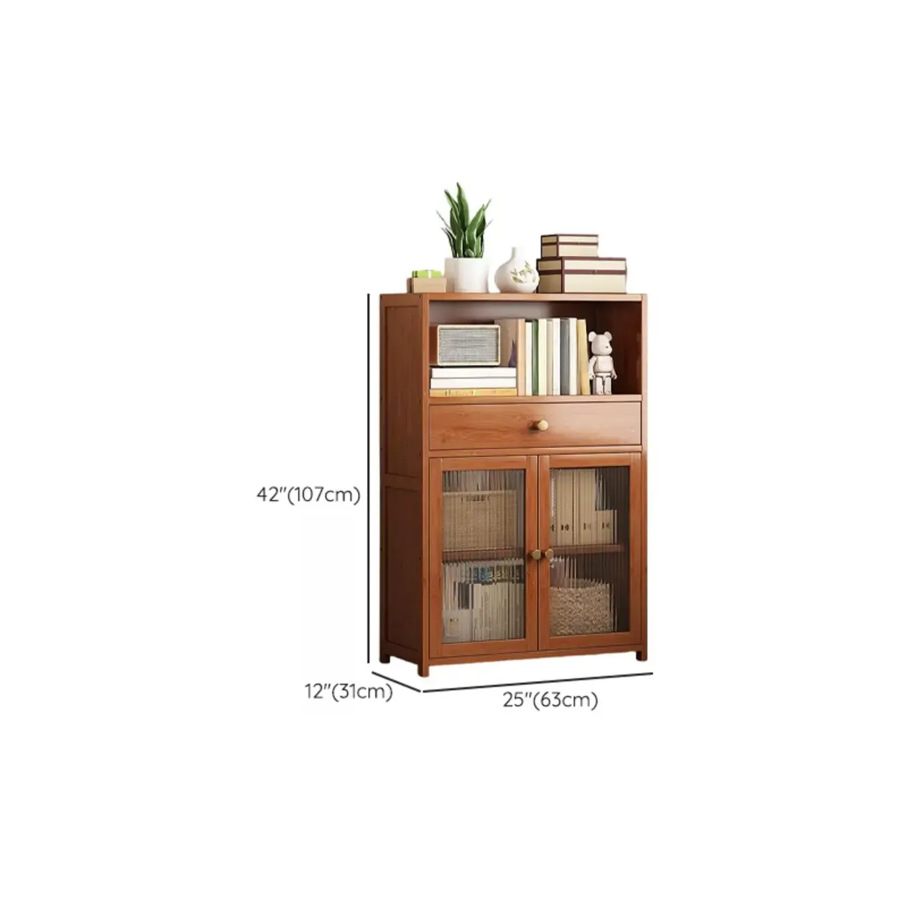 Modern Bamboo Narrow Storage Sideboard with Cabinets Image - 9