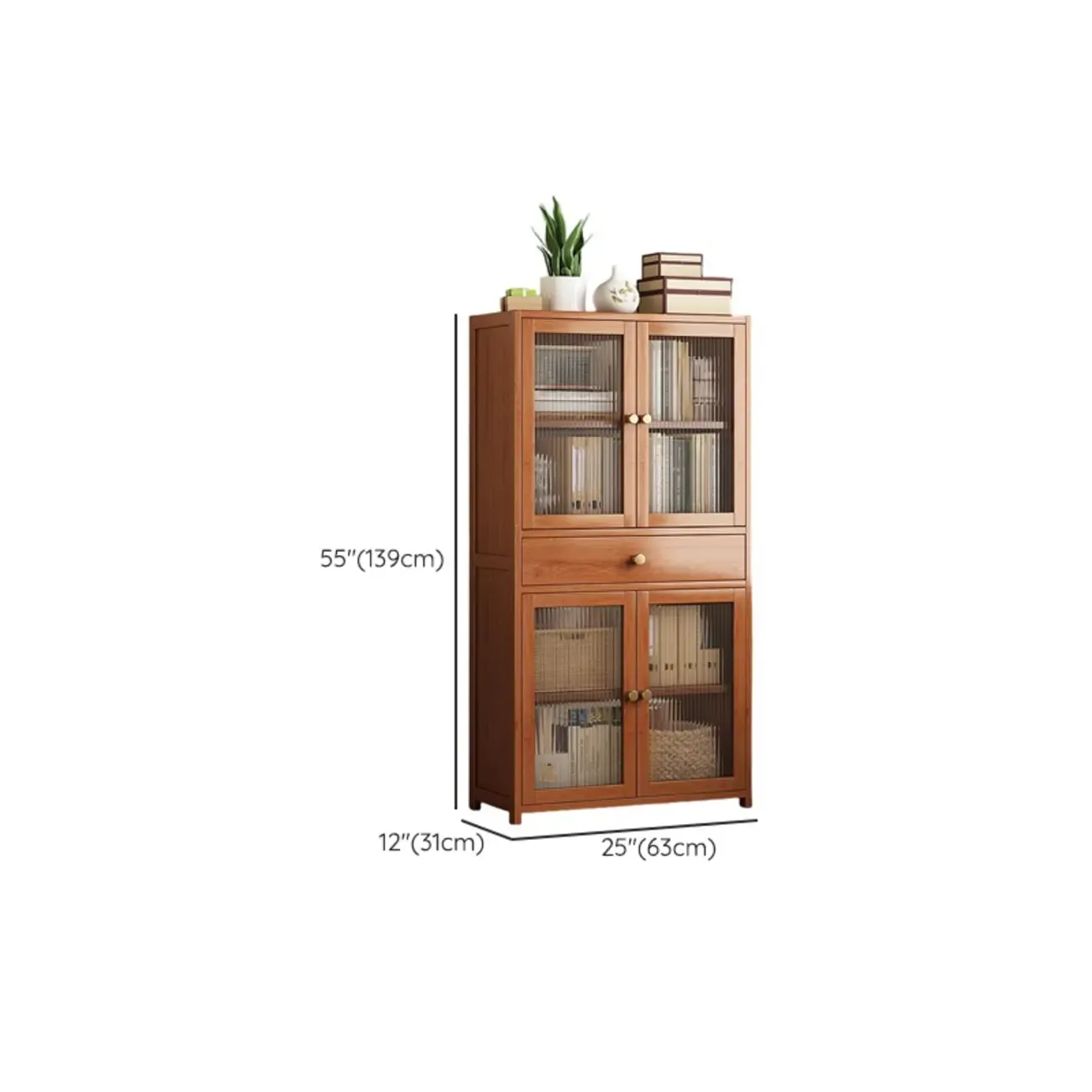 Modern Bamboo Narrow Storage Sideboard with Cabinets Image - 10