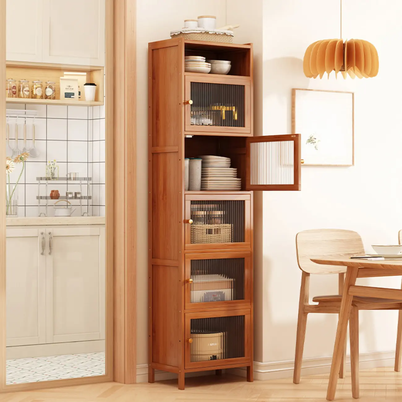 Modern Narrow Bamboo Buffet with Wooden Countertop Image - 1 | homeyfad