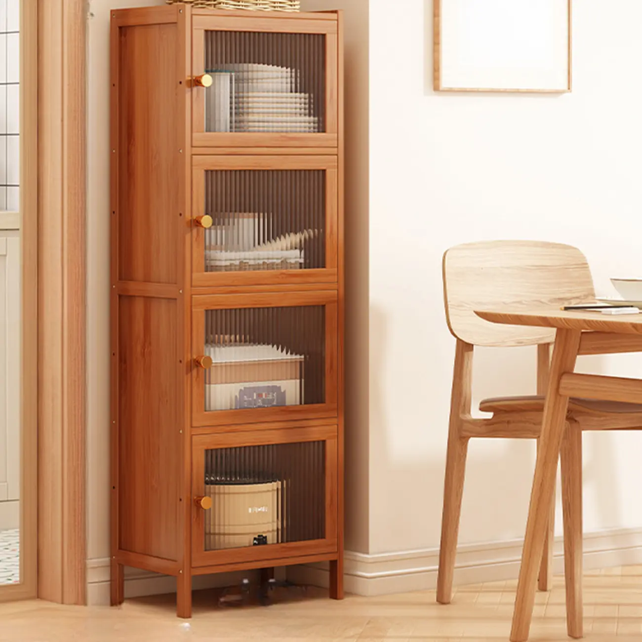 Modern Narrow Bamboo Buffet with Wooden Countertop Image - 6 | homeyfad