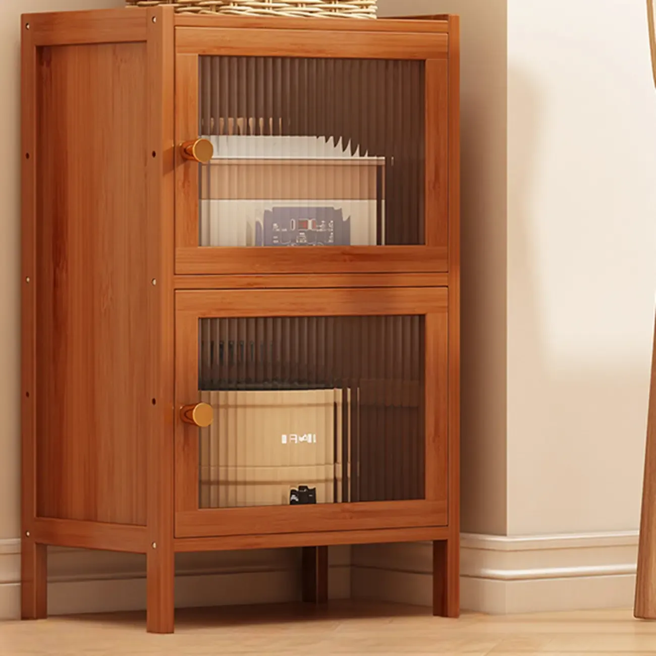 Modern Narrow Bamboo Buffet with Wooden Countertop Image - 7