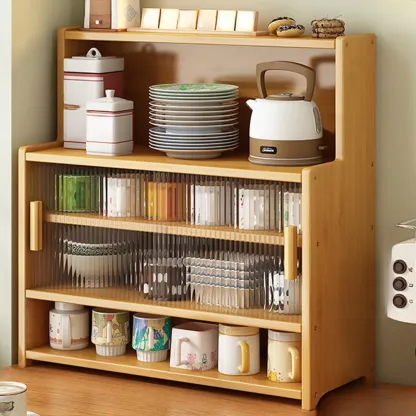 Modern Bamboo Narrow Buffet with Wood Countertop Image - 3