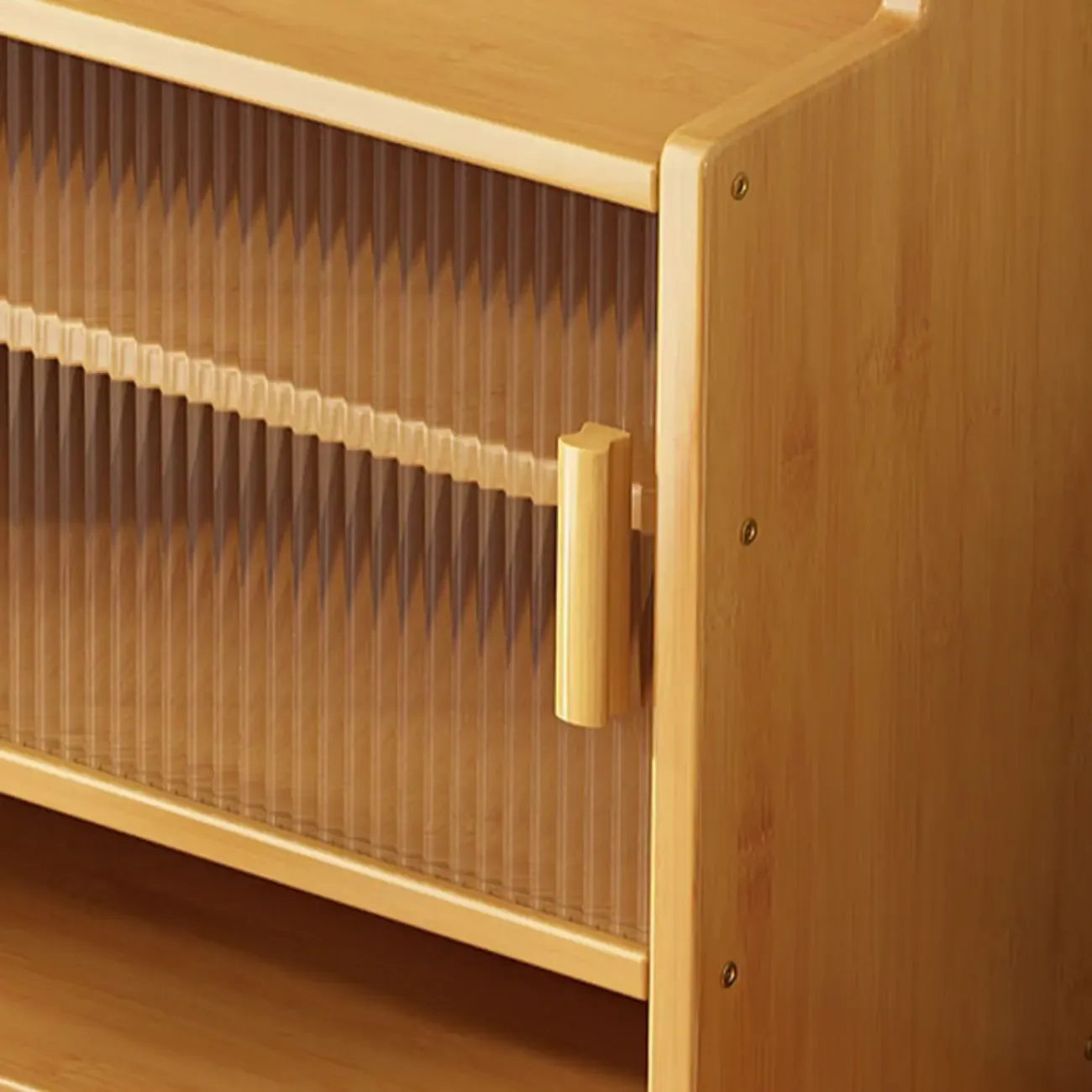 Modern Bamboo Narrow Buffet with Wood Countertop Image - 4