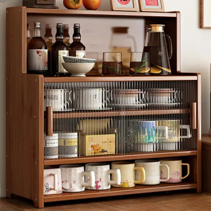 Modern Bamboo Narrow Buffet with Wood Countertop Image - 5