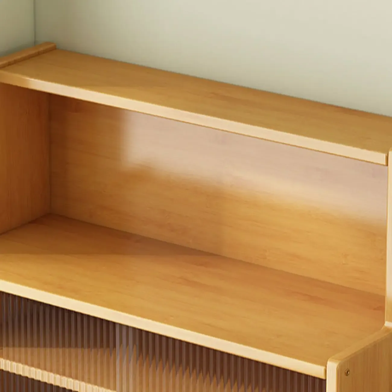 Modern Bamboo Narrow Buffet with Wood Countertop Image - 6