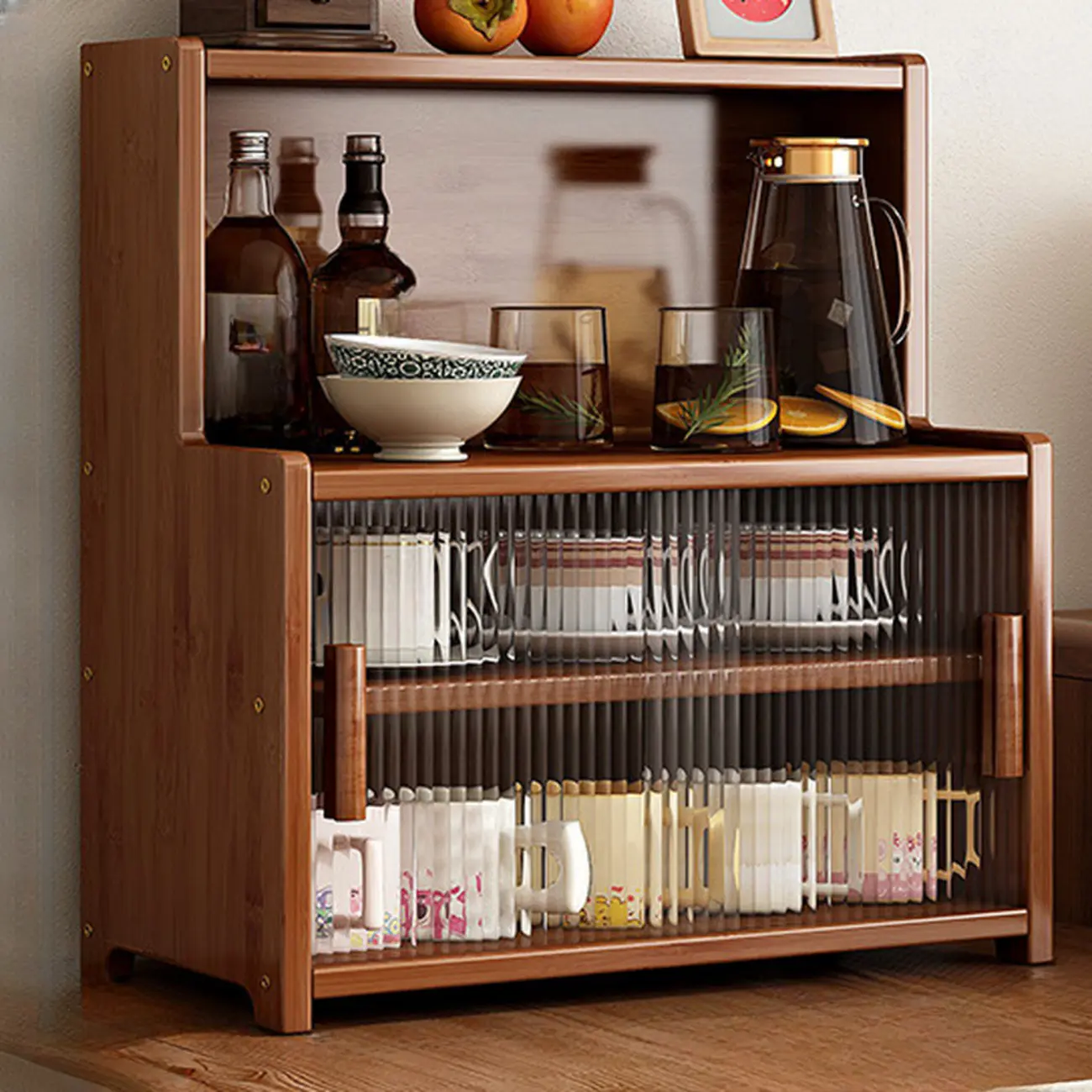 Modern Bamboo Narrow Buffet with Wood Countertop Image - 7 | homeyfad