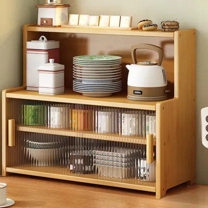 Modern Bamboo Narrow Buffet with Wood Countertop Image - 9