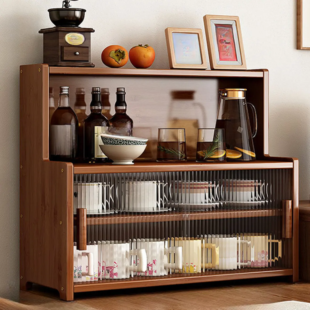 Modern Bamboo Narrow Buffet with Wood Countertop Image - 10 | homeyfad