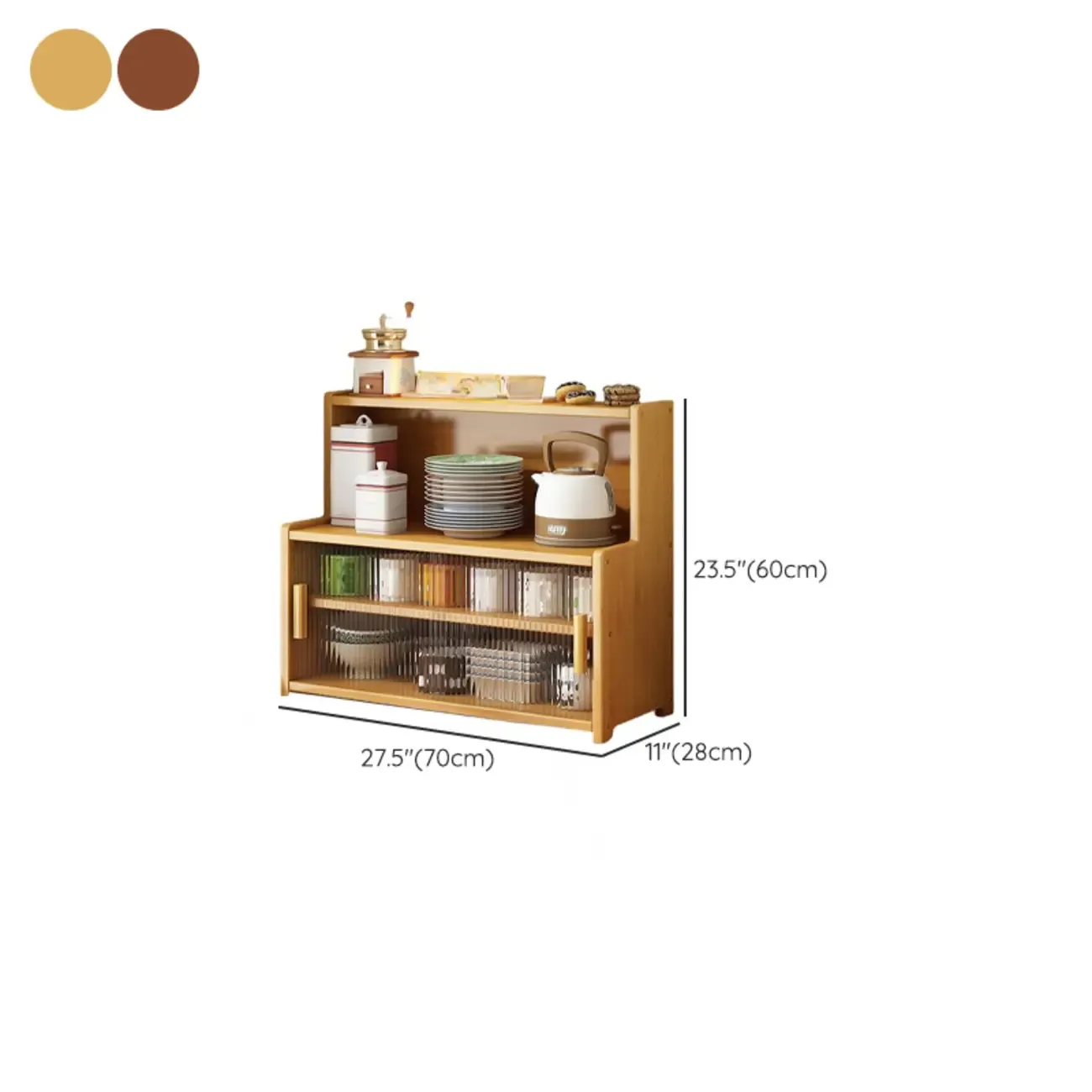 Modern Bamboo Narrow Buffet with Wood Countertop Image - 12