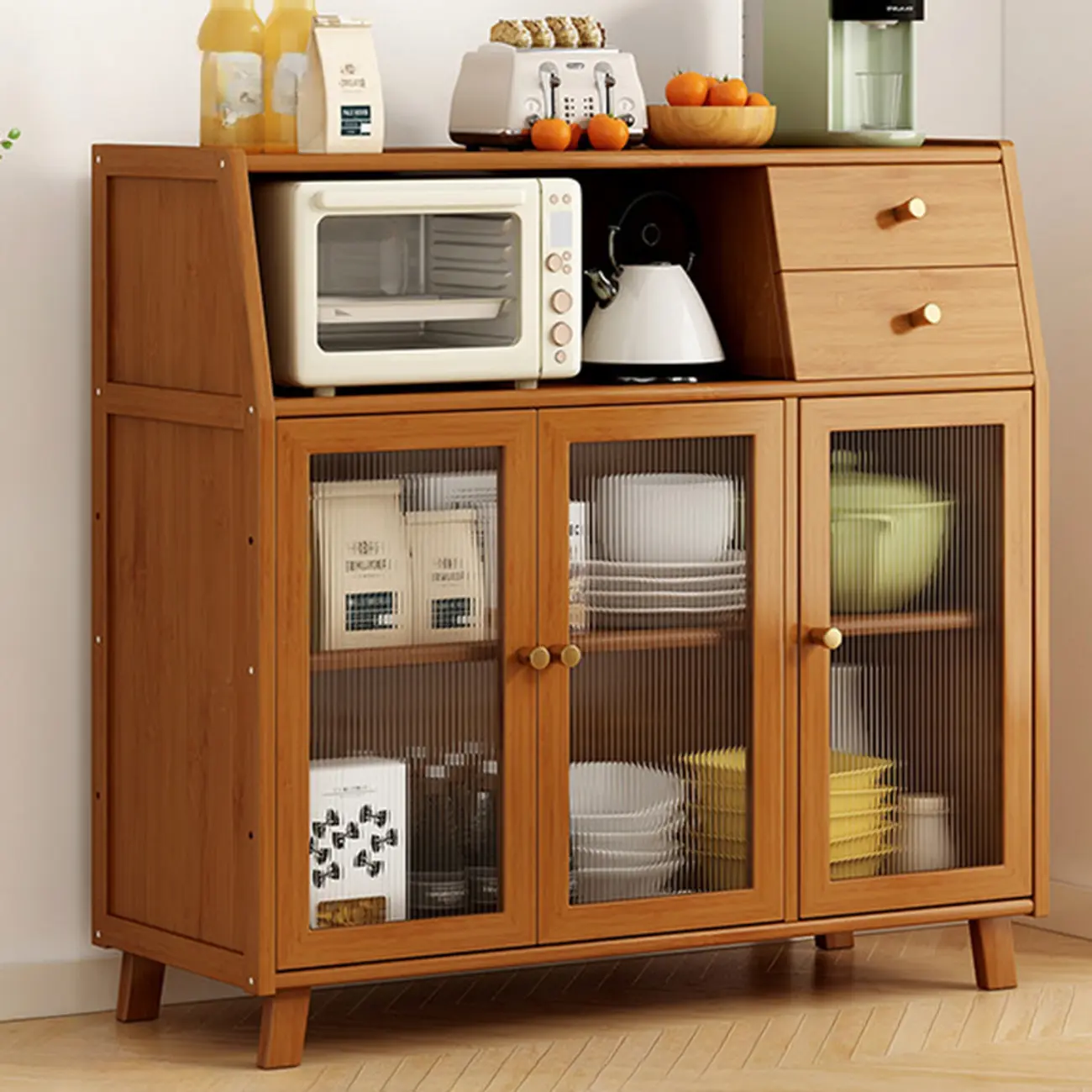 Modern Bamboo Narrow Storage Buffet Cabinet Image - 2 | homeyfad