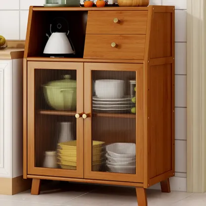 Modern Bamboo Narrow Storage Buffet Cabinet Image - 3