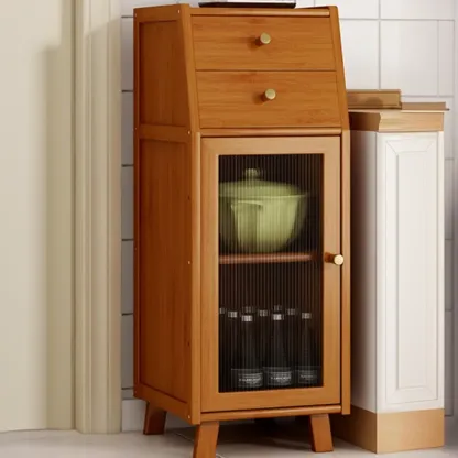 Modern Bamboo Narrow Storage Buffet Cabinet Image - 5