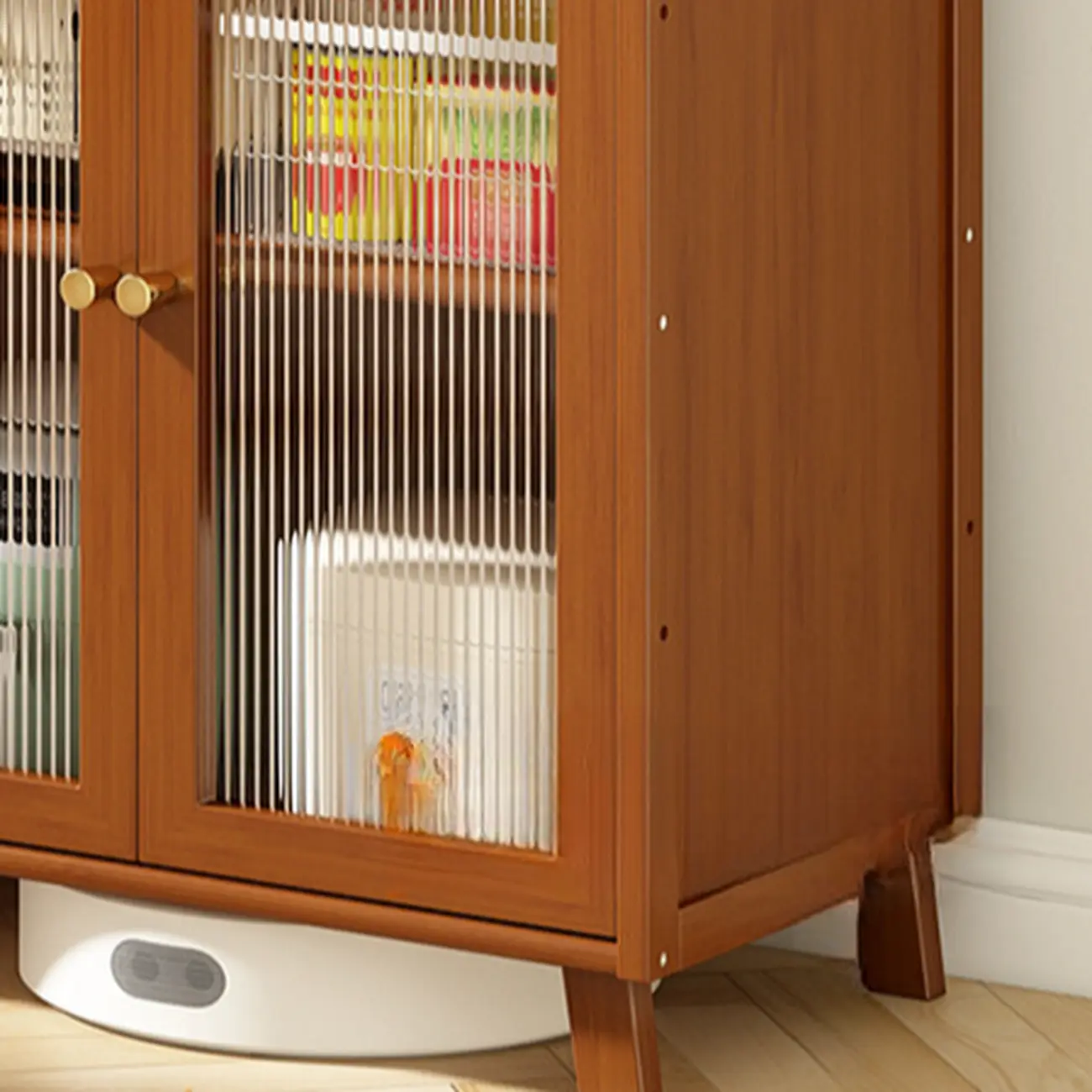 Modern Bamboo Narrow Storage Buffet Cabinet Image - 8 | homeyfad