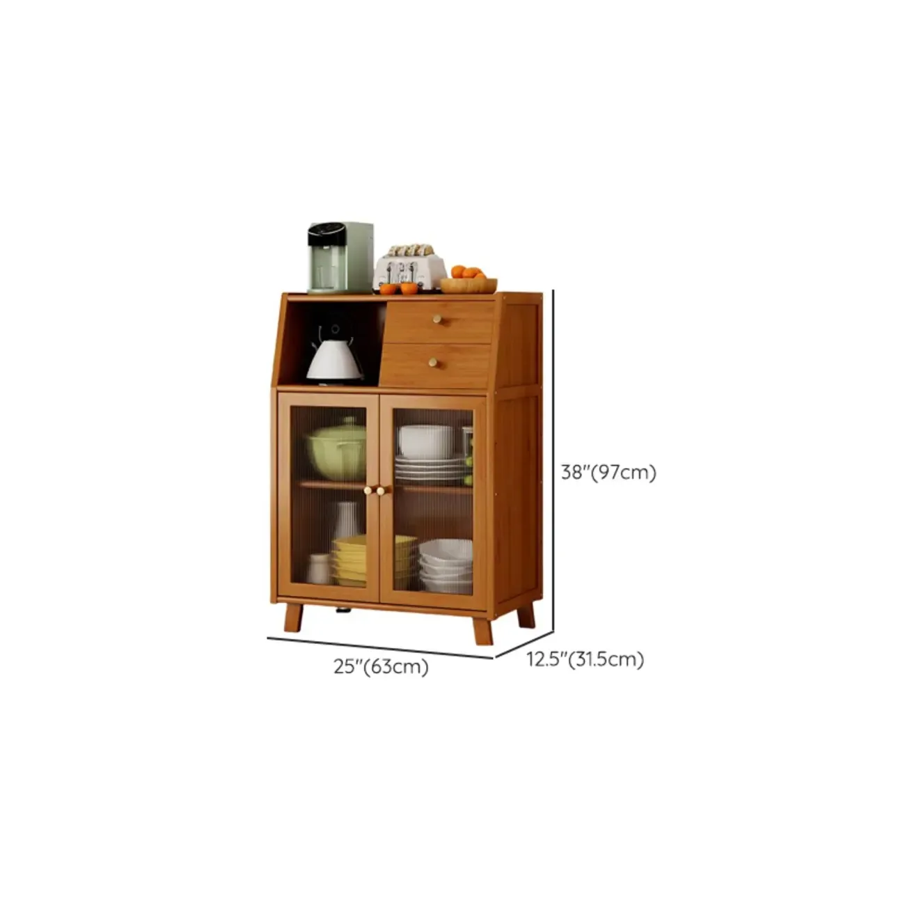 Modern Bamboo Narrow Storage Buffet Cabinet Image - 11