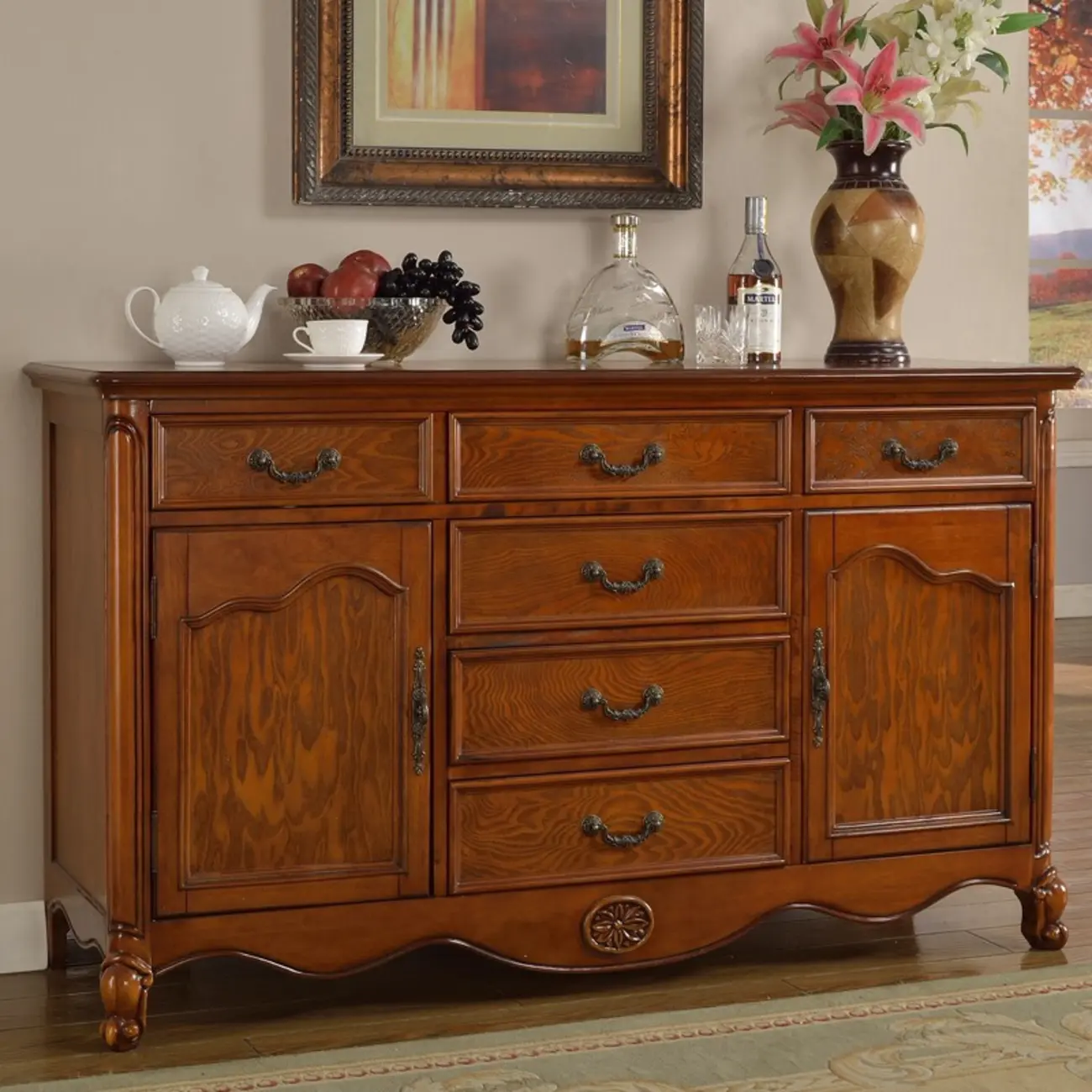 Modern Brown Wood Buffet with Adjustable Shelves Image - 2 | homeyfad