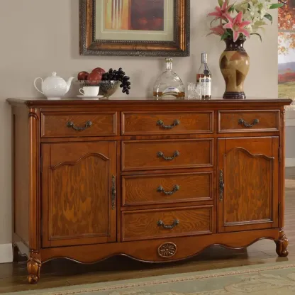 Modern Brown Wood Buffet with Adjustable Shelves Image - 2