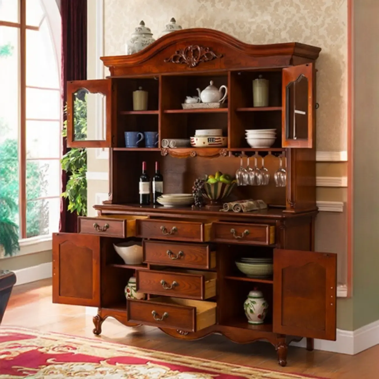 Modern Brown Wood Buffet with Adjustable Shelves Image - 4