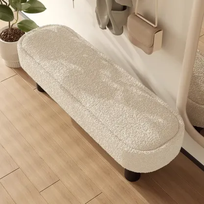 Modern Beige Upholstered Bedroom Bench Metal Frame Image - 2