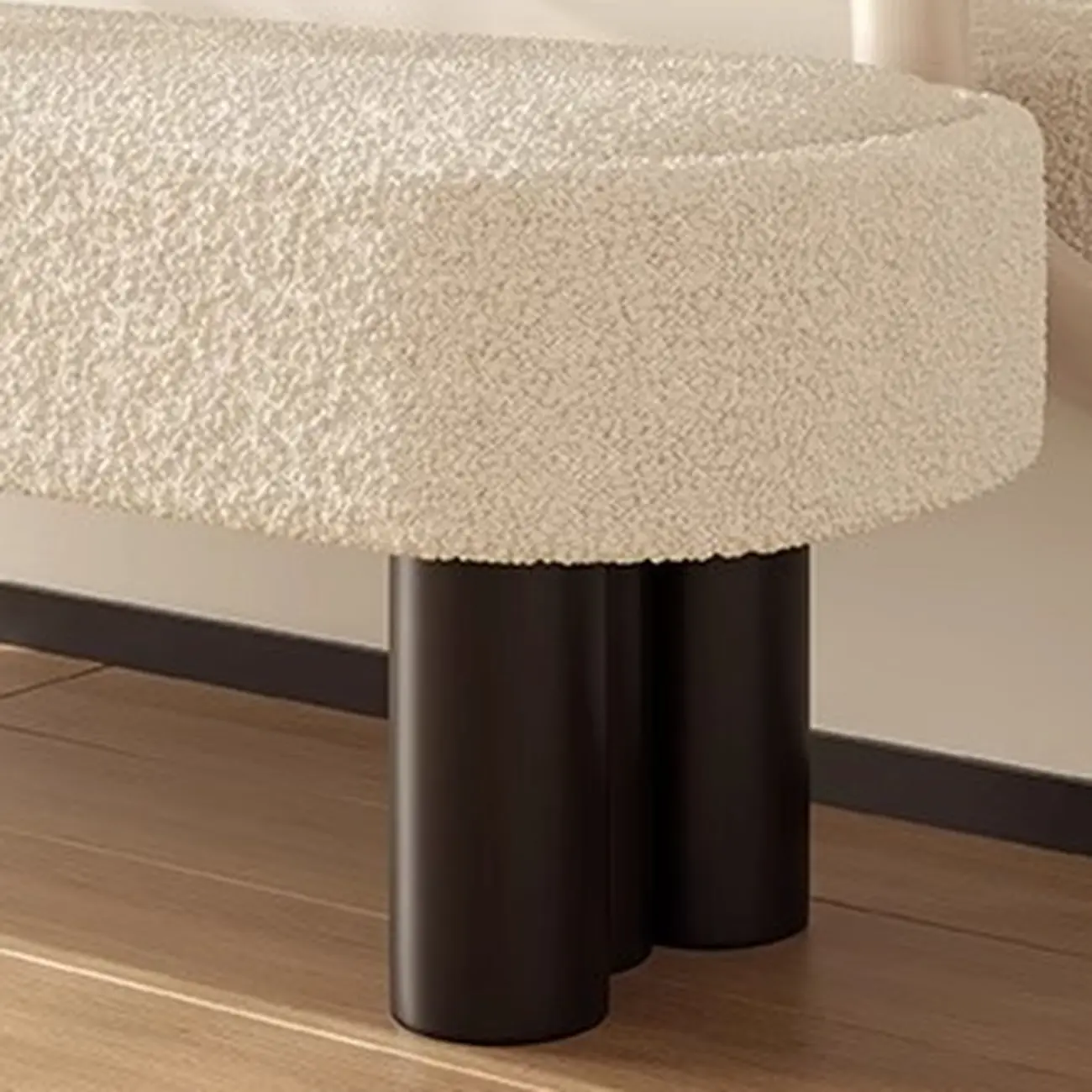 Modern Beige Upholstered Bedroom Bench Metal Frame Image - 6 | homeyfad