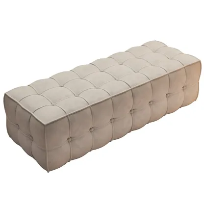 Modern White Upholstered Tufted Bedroom Bench Image - 5