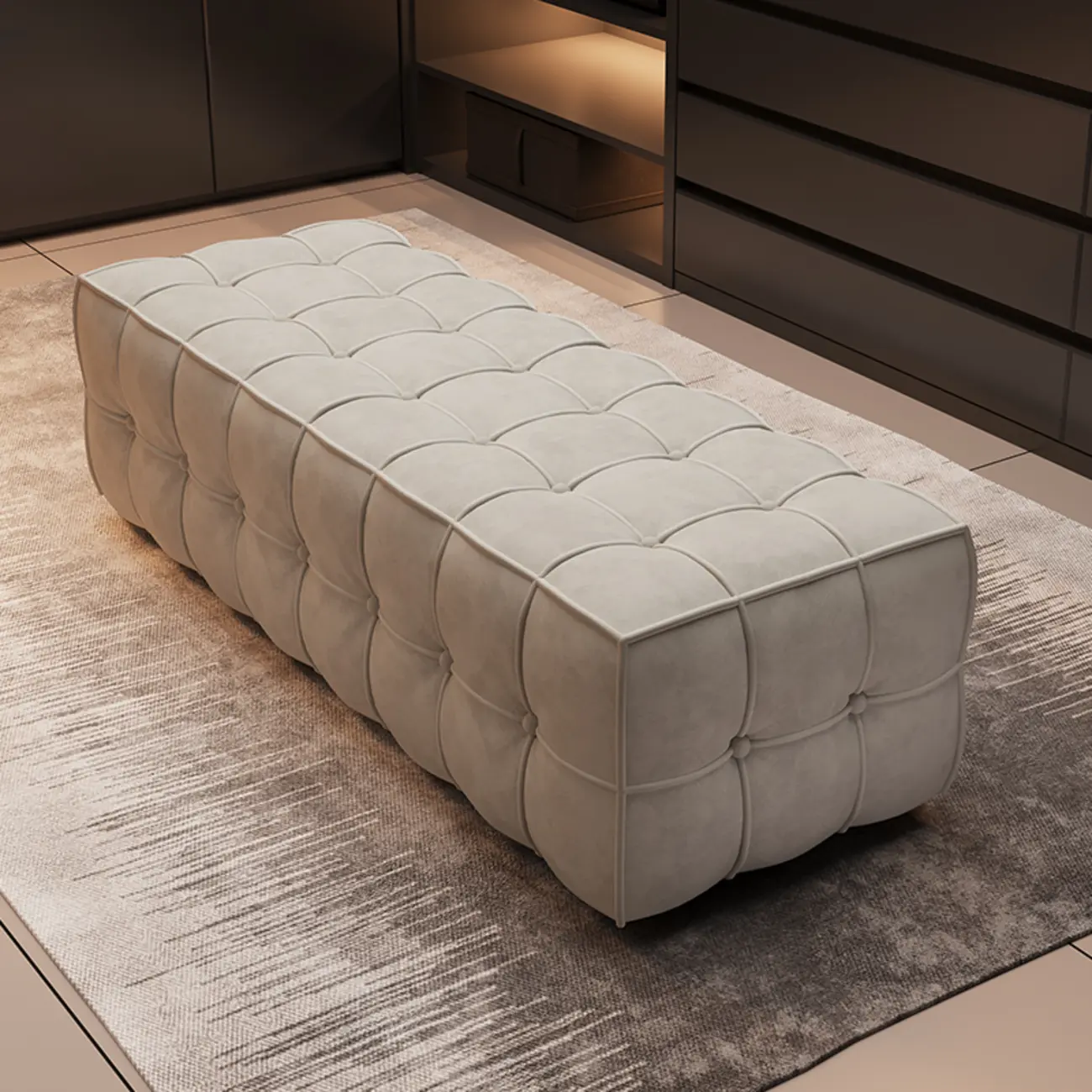 Modern White Upholstered Tufted Bedroom Bench Image - 2 | homeyfad