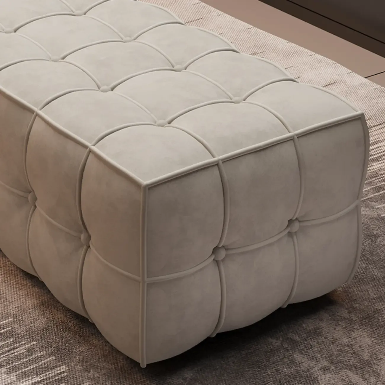 Modern White Upholstered Tufted Bedroom Bench Image - 4