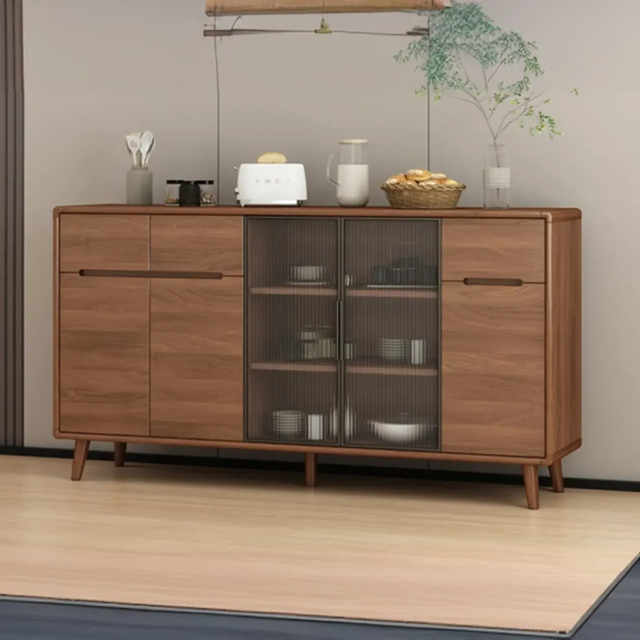 Modern Wood Buffet with Spacious Storage Cabinets Image - 10