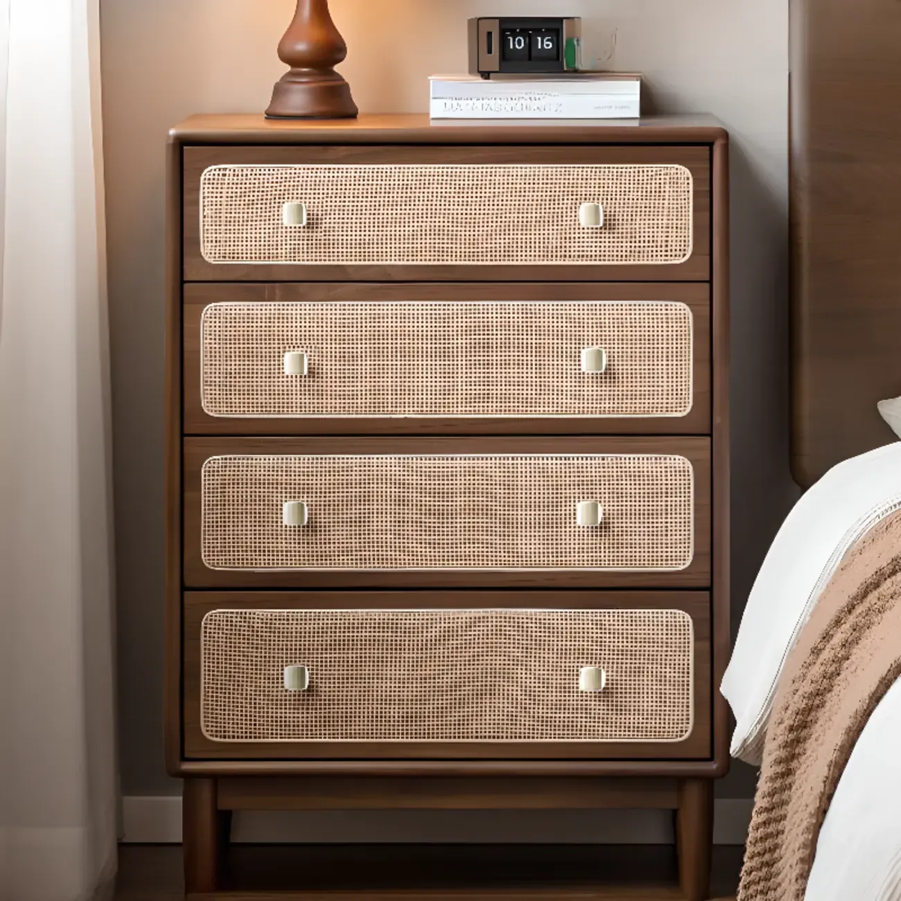 4-Drawer Mid-Century Modern Wooden Bachelor Chest Image - 1