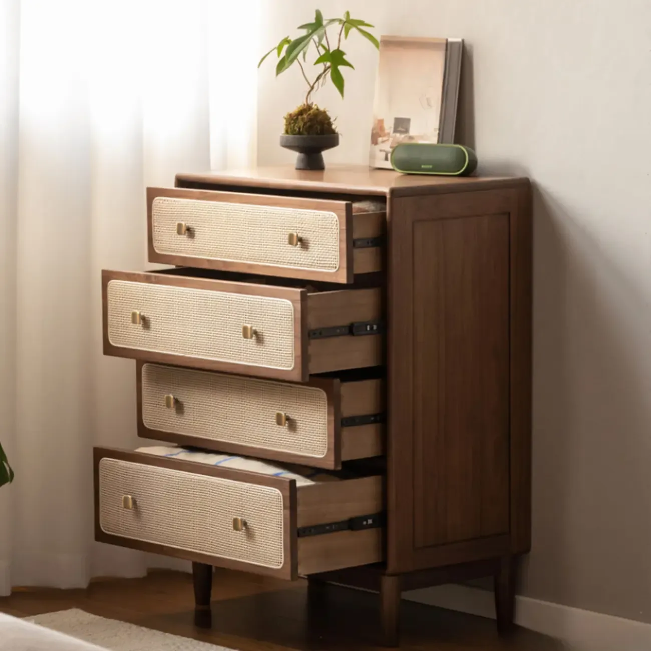 4-Drawer Mid-Century Modern Wooden Bachelor Chest Image - 2