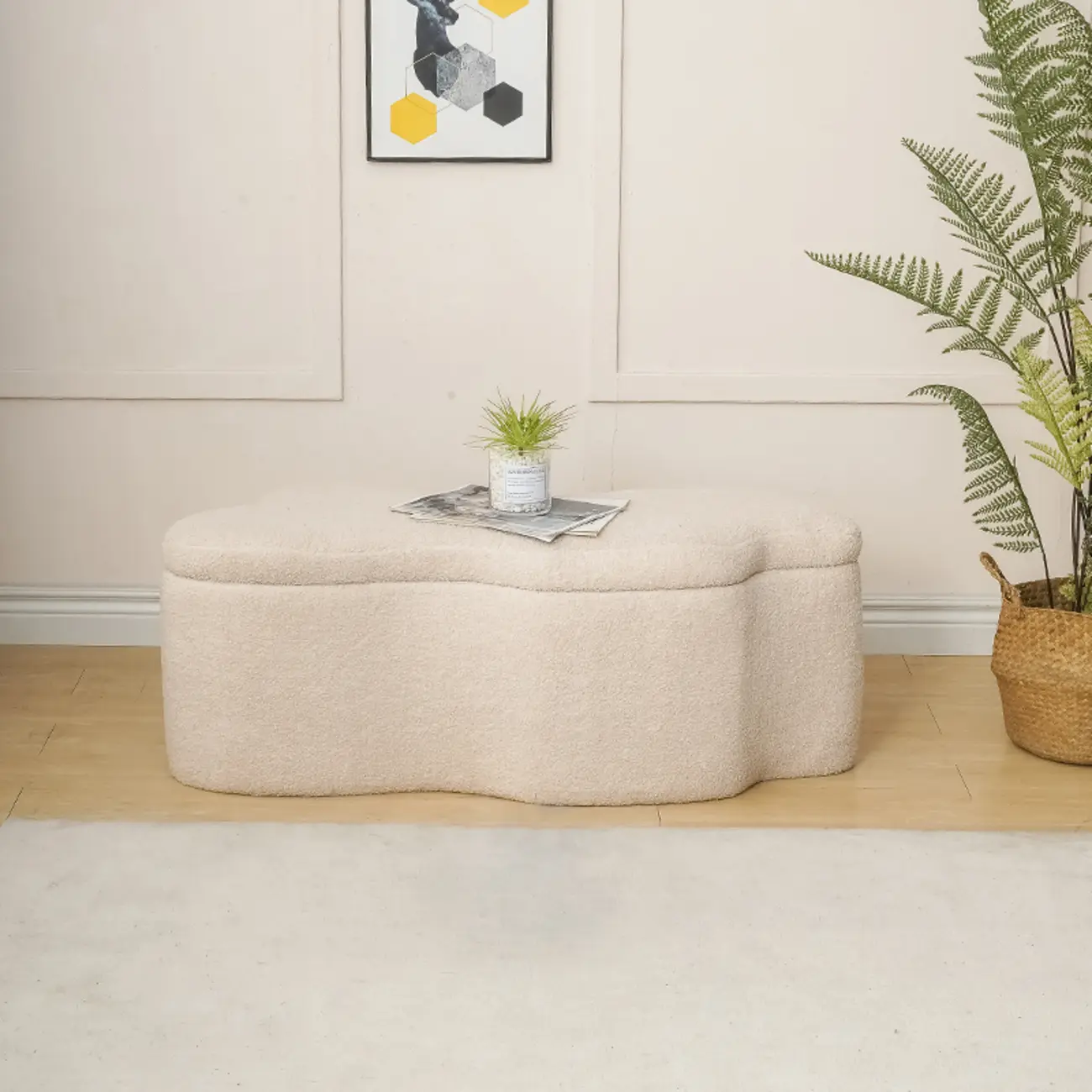 Elegant Bouclé Upholstered Bedroom Bench With Storage Image - 1 | homeyfad