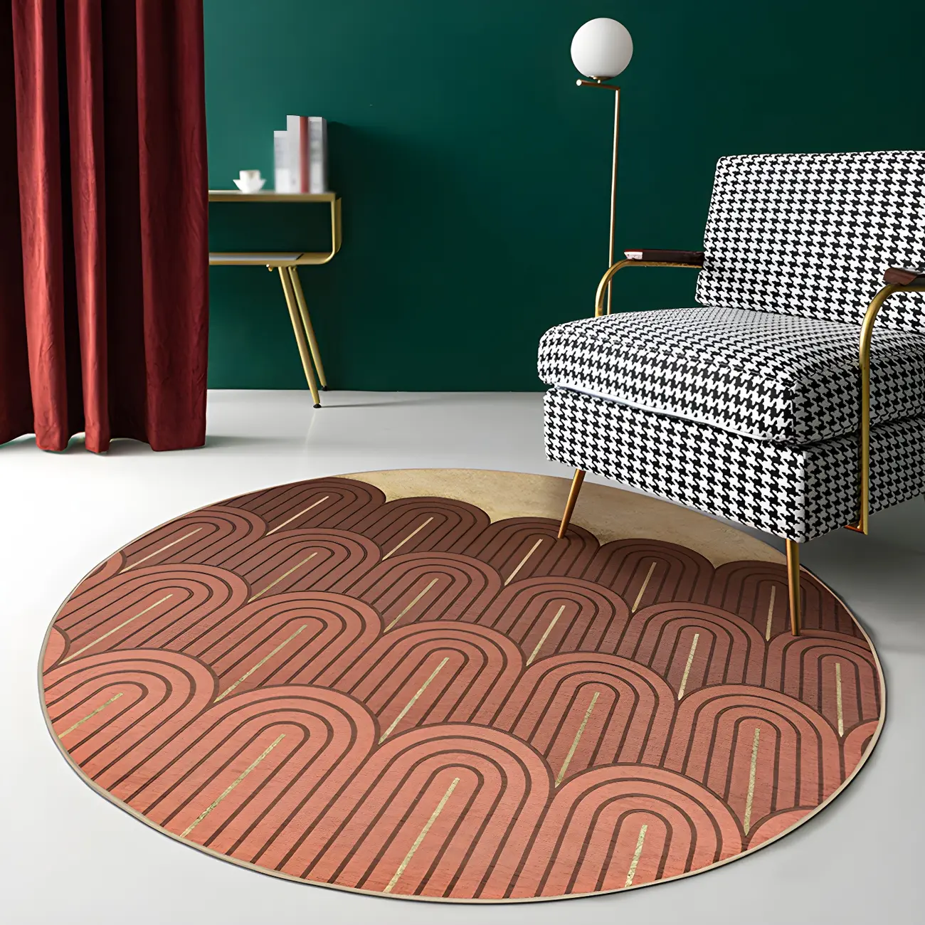 Round Chenille Geometric Area Rug for Living Room Image - 1 | homeyfad