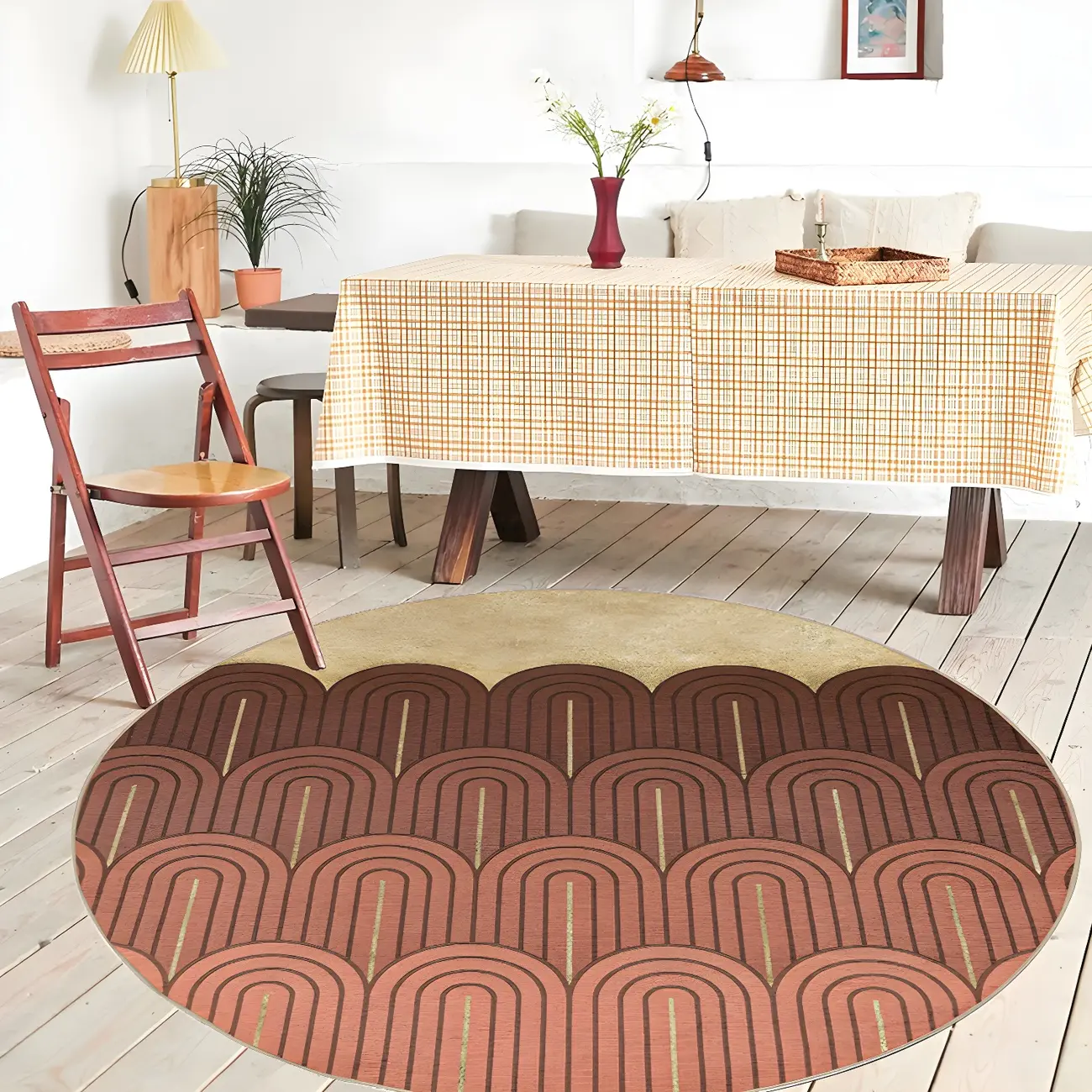 Round Chenille Geometric Area Rug for Living Room Image - 2 | homeyfad