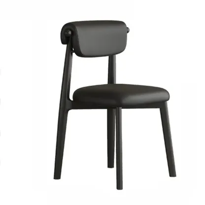 Elegant Low Back Upholstered Faux Leather Dining Chair Image - 3