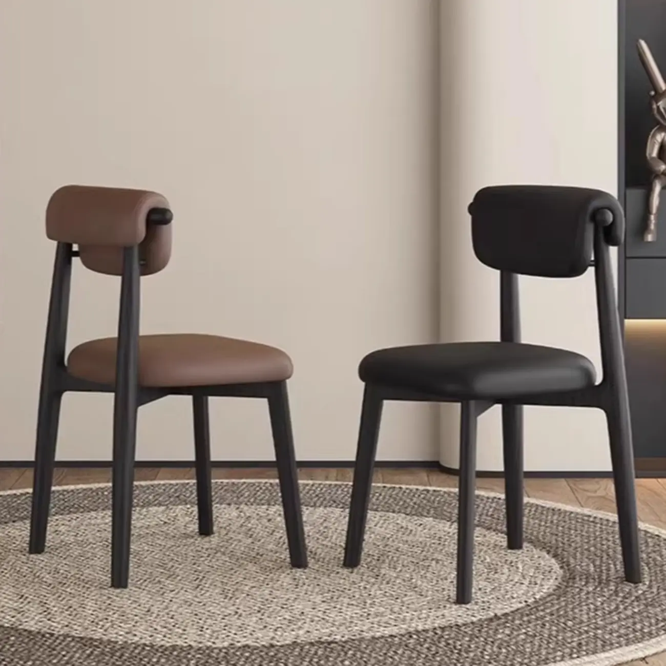 Elegant Low Back Upholstered Faux Leather Dining Chair Image - 4 | homeyfad