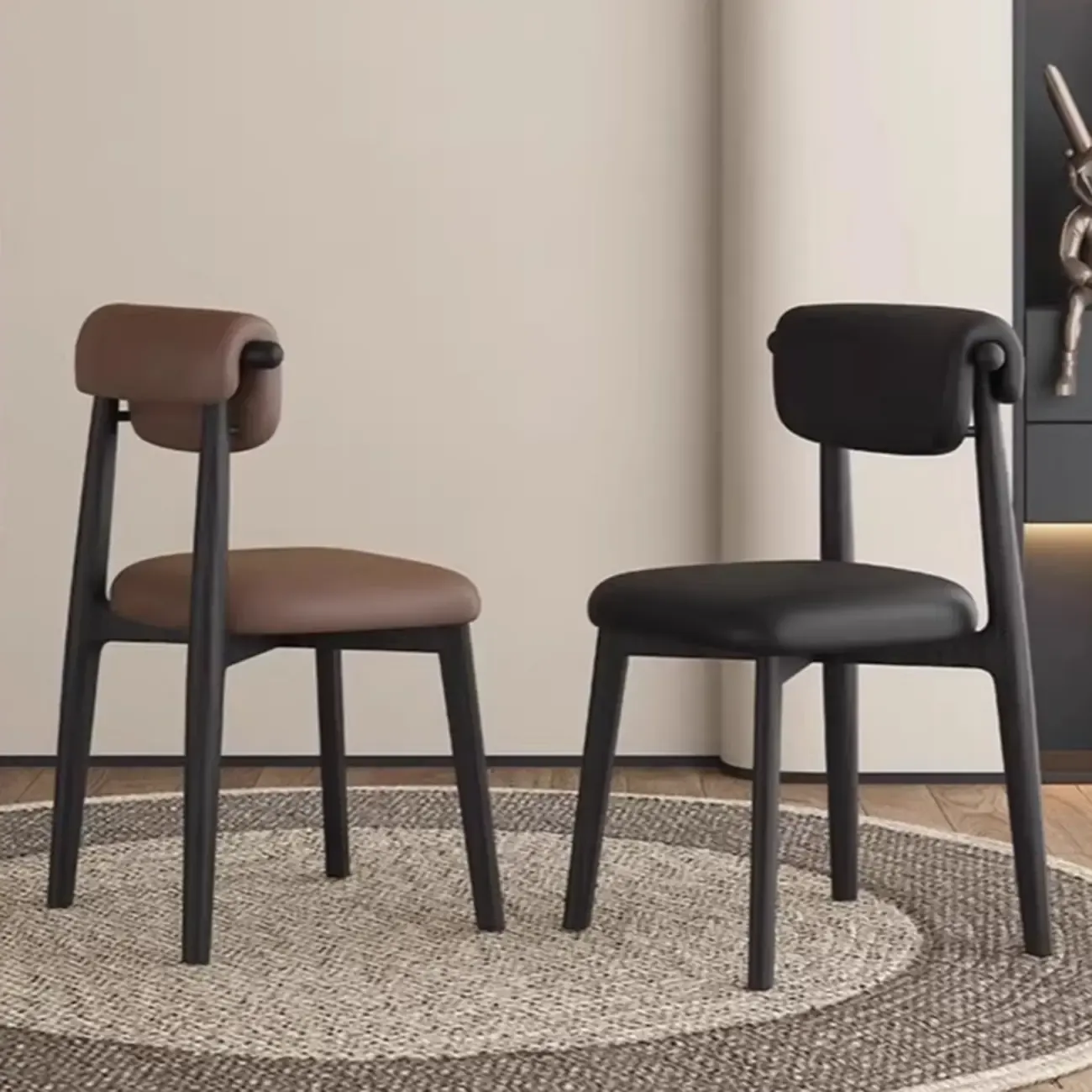 Elegant Low Back Upholstered Faux Leather Dining Chair Image - 4