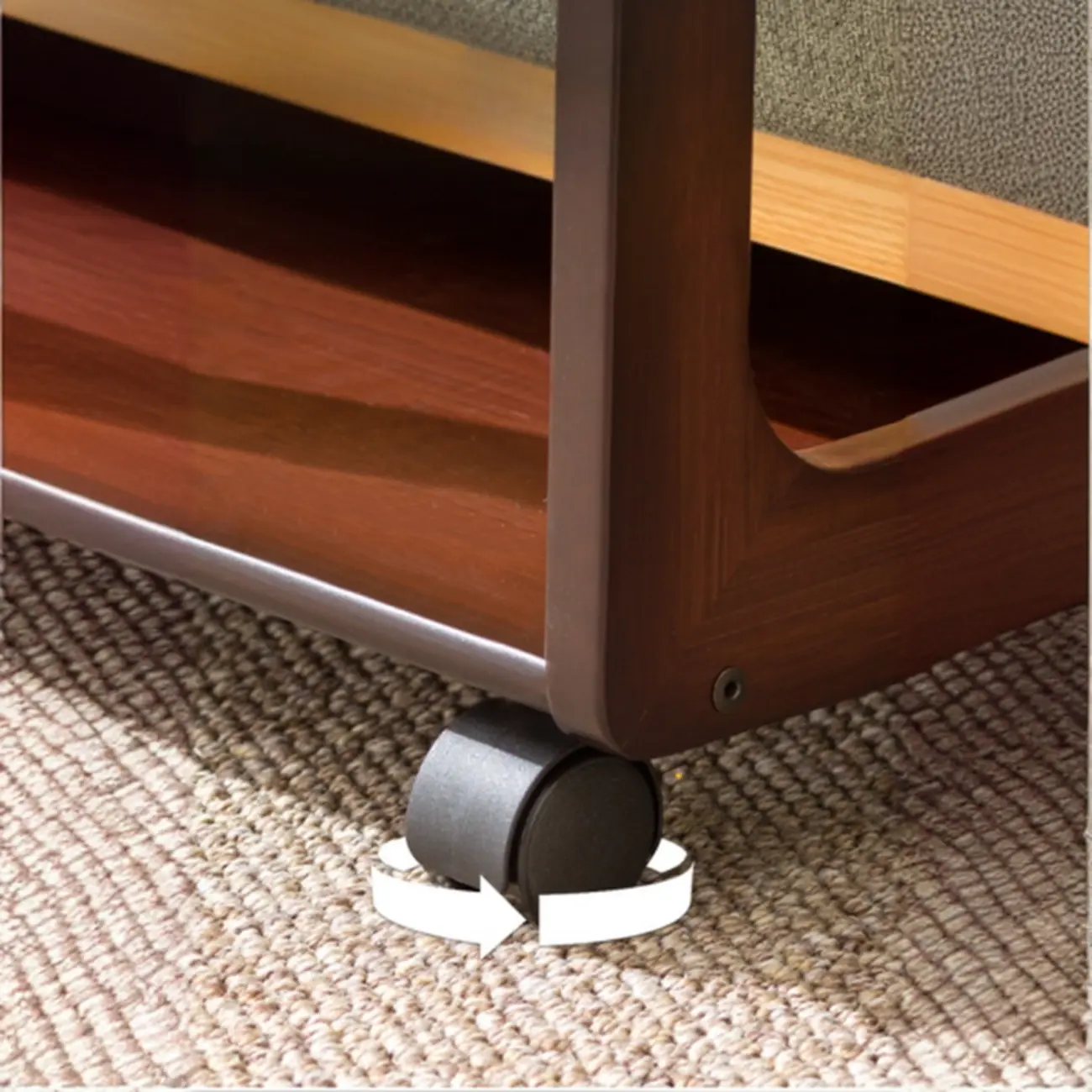 Rolling Rectangle Wooden C Shaped Side Table With Drawer Image - 4 | homeyfad