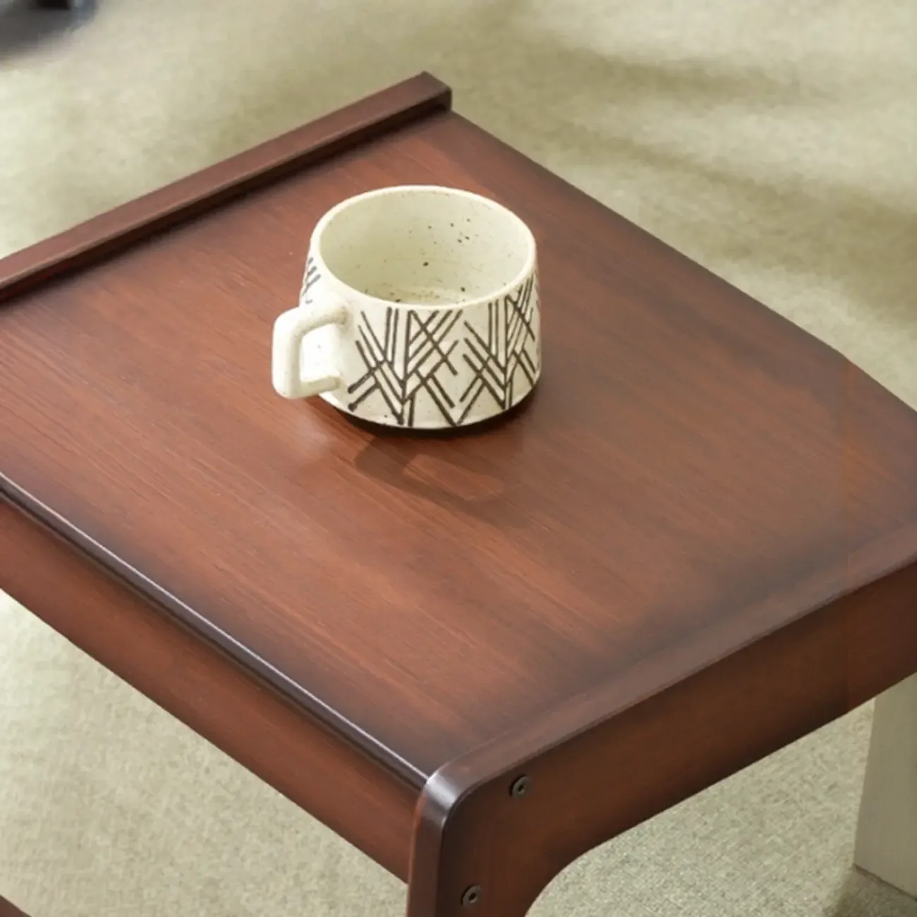 Rolling Rectangle Wooden C Shaped Side Table With Drawer Image - 6