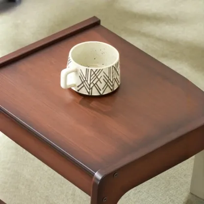 Rolling Rectangle Wooden C Shaped Side Table With Drawer Image - 6