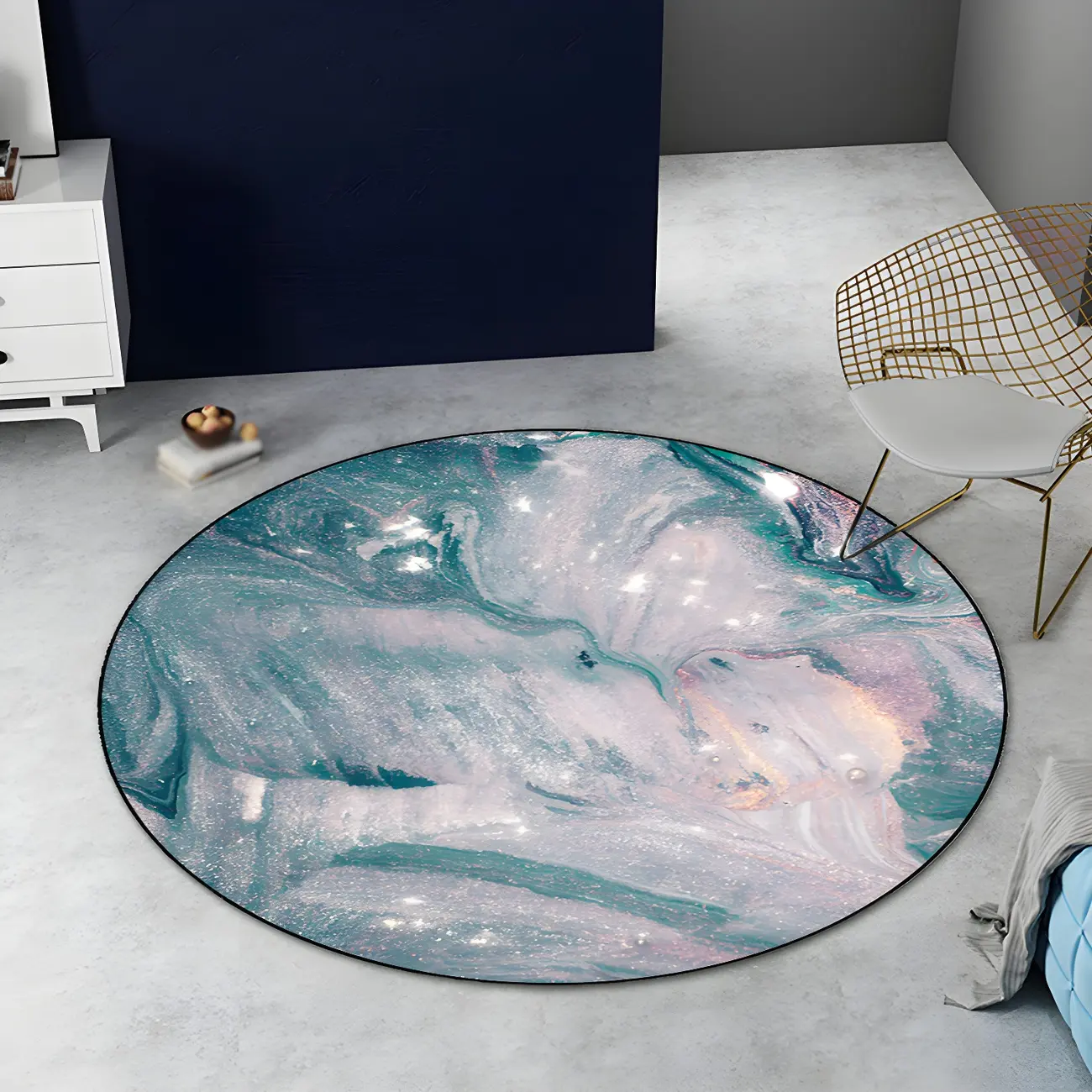  Bedroom Industrial Green Polyester Round Area Rug Image - 2 | homeyfad
