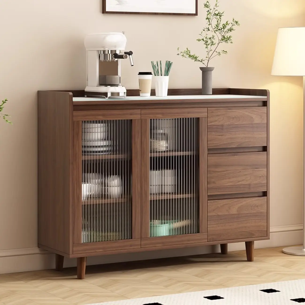Modern Wood Sideboard with Glass Countertop Image - 1 | homeyfad