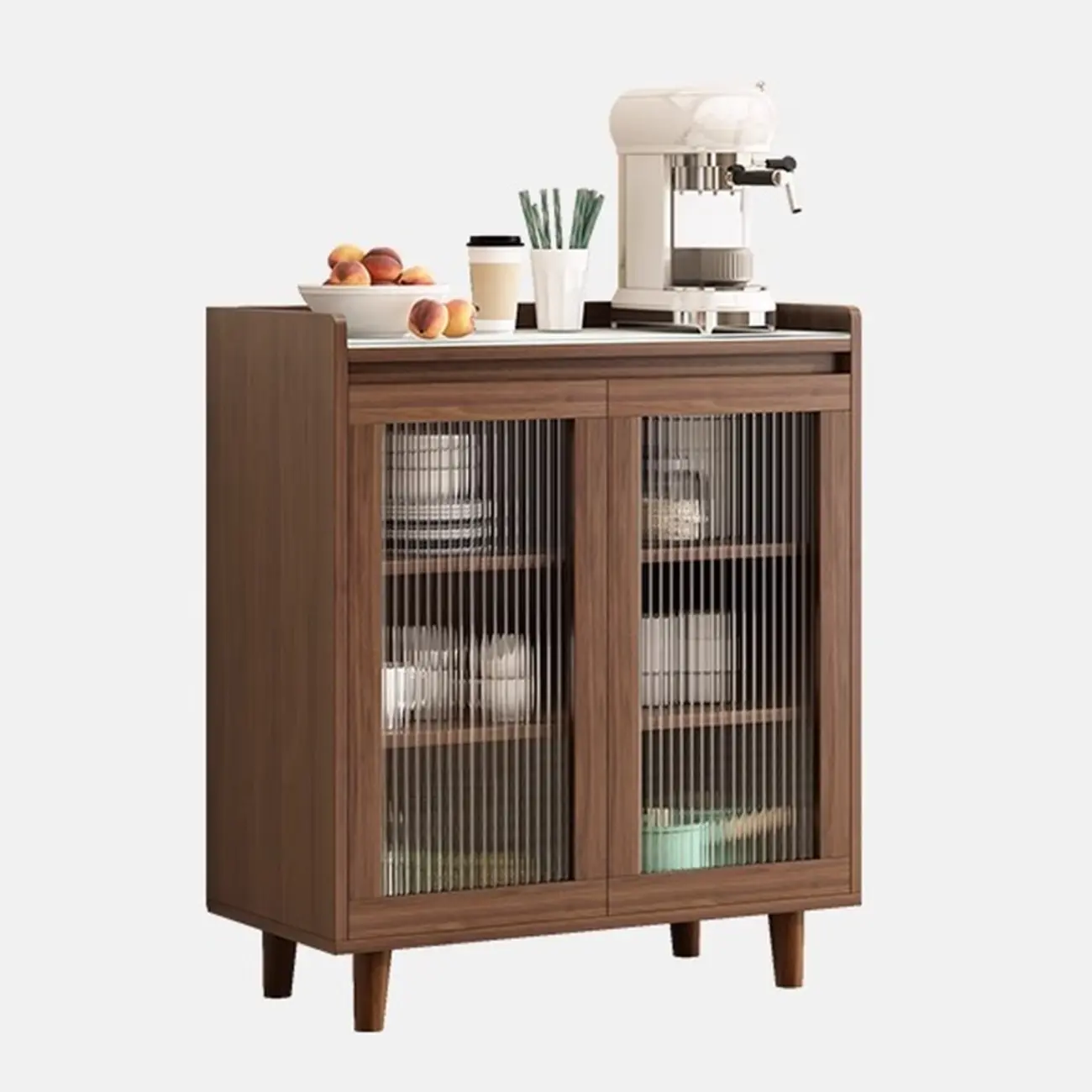 Modern Wood Sideboard with Glass Countertop Image - 2 | homeyfad