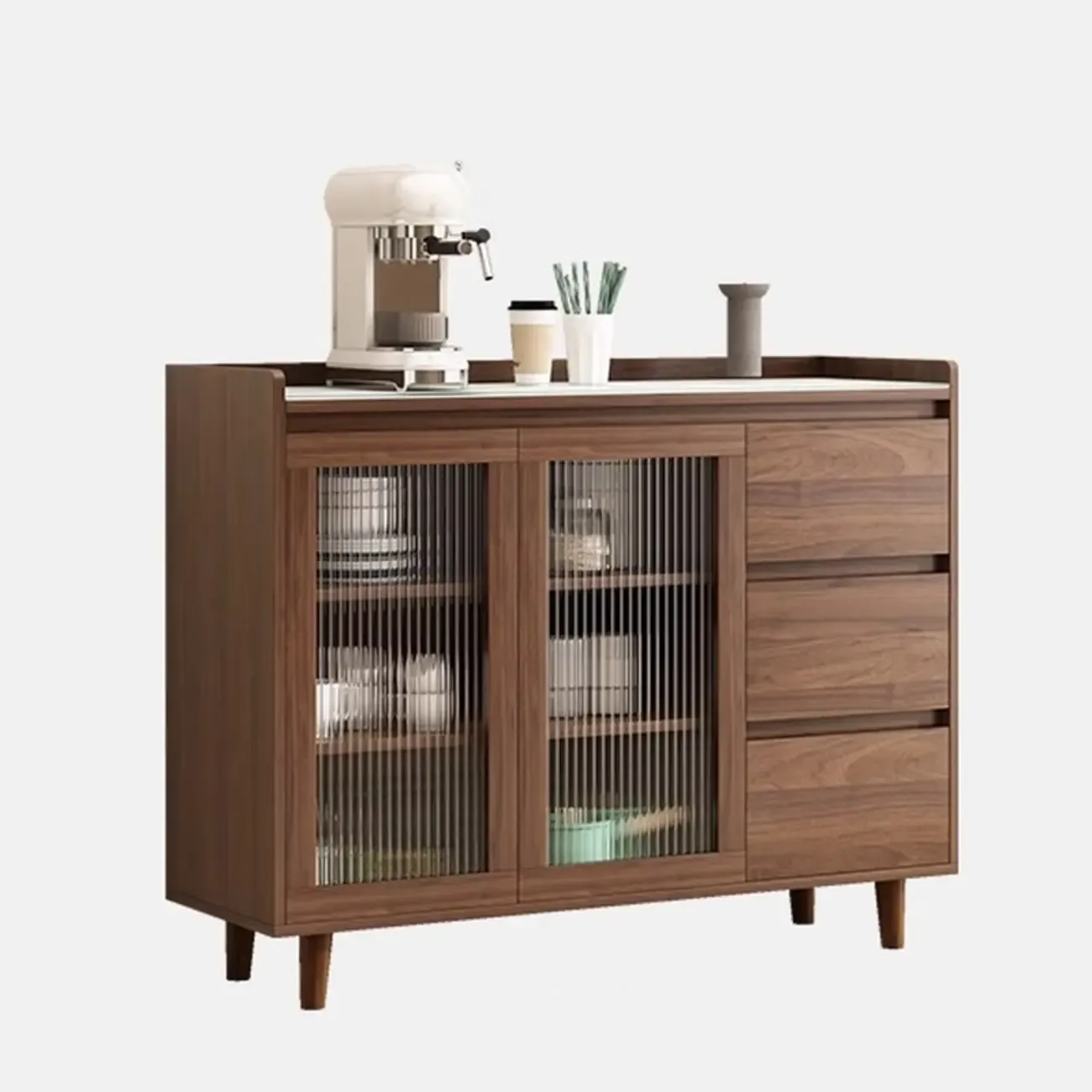 Modern Wood Sideboard with Glass Countertop Image - 4