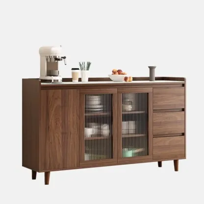 Modern Wood Sideboard with Glass Countertop Image - 5