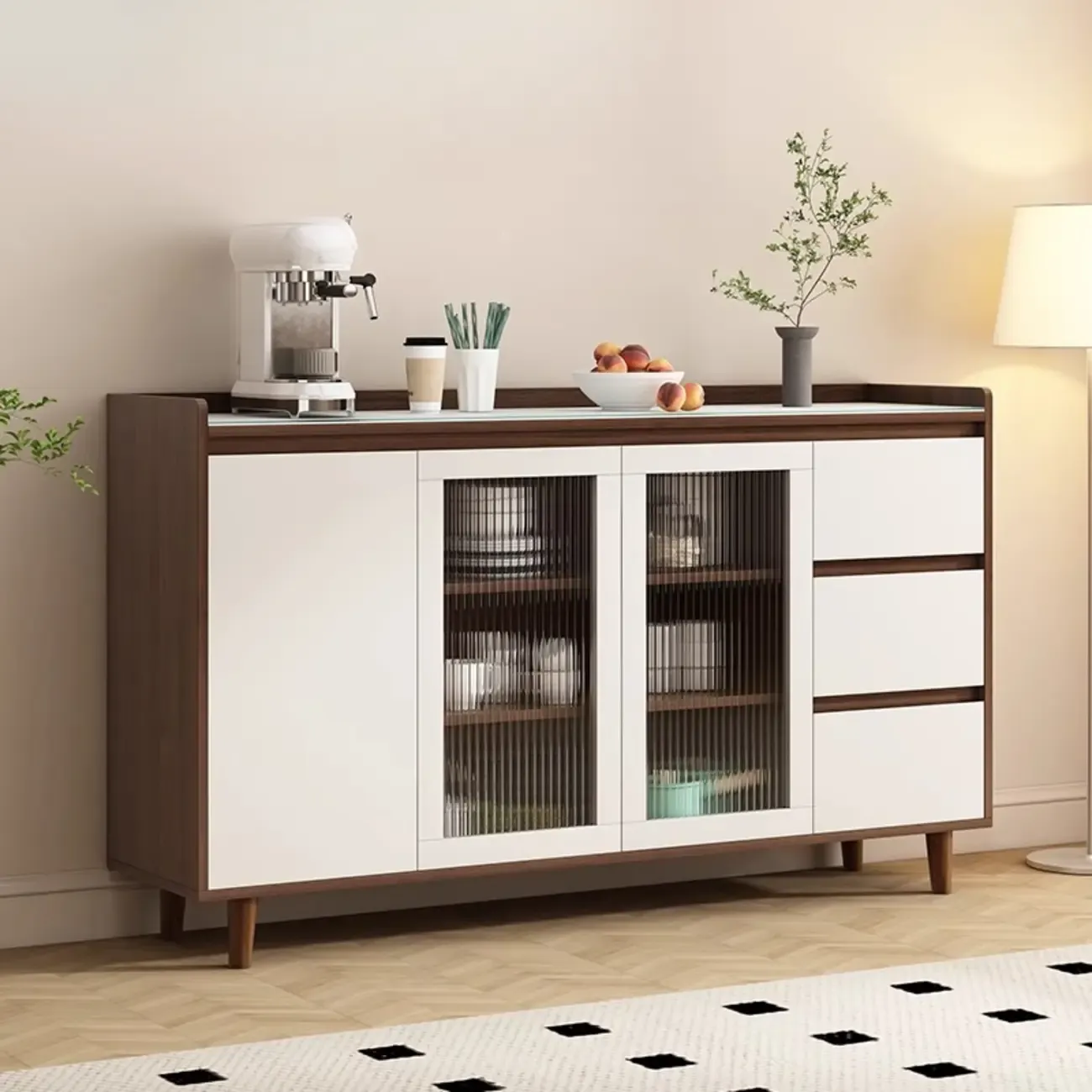 Modern Wood Sideboard with Glass Countertop Image - 6