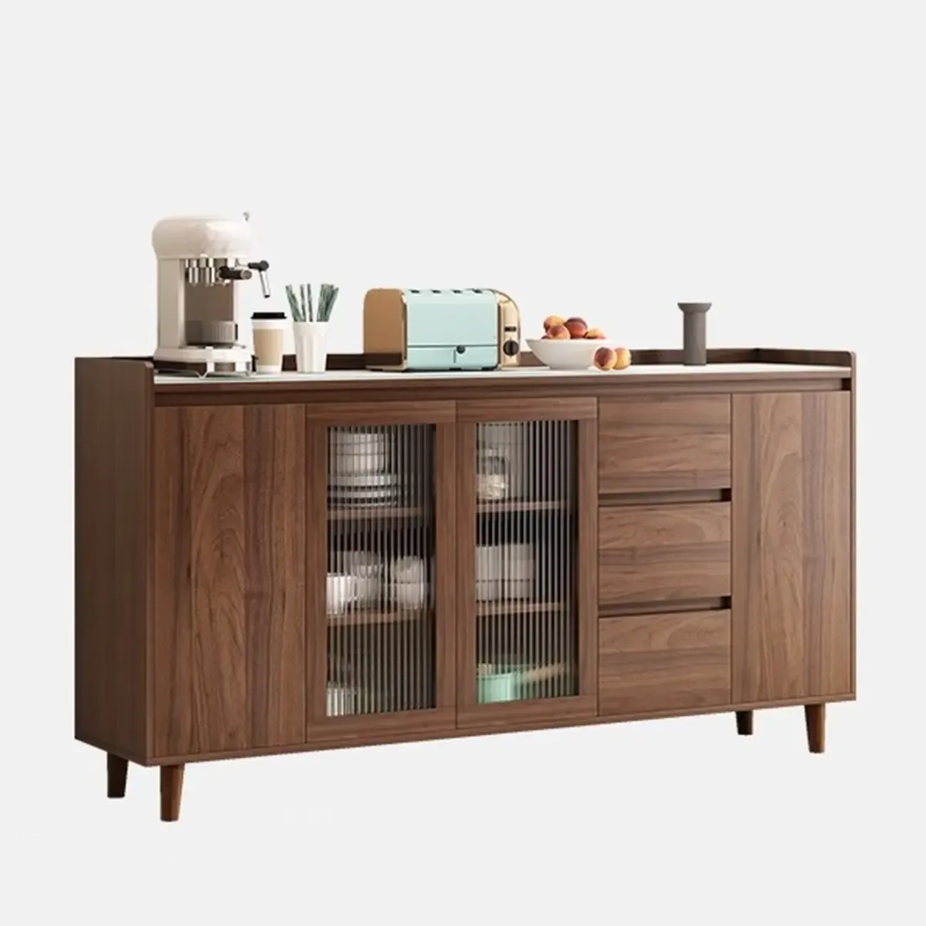 Modern Wood Sideboard with Glass Countertop Image - 7