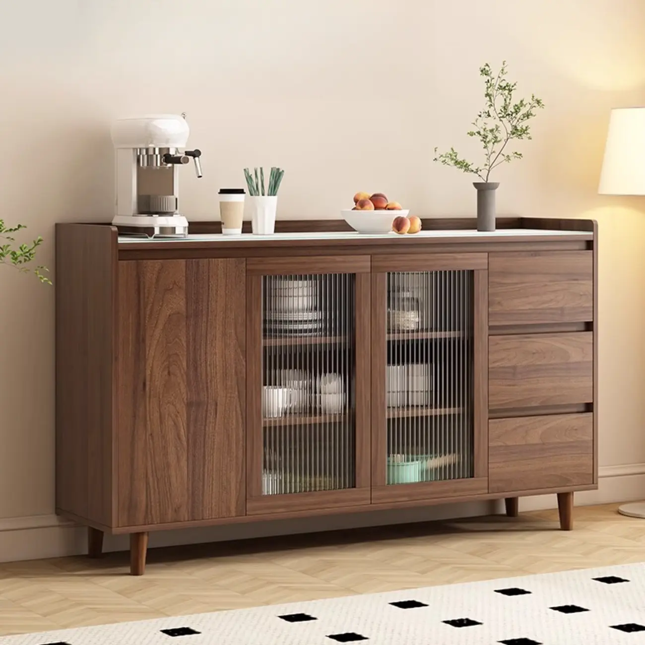 Modern Wood Sideboard with Glass Countertop Image - 8 | homeyfad