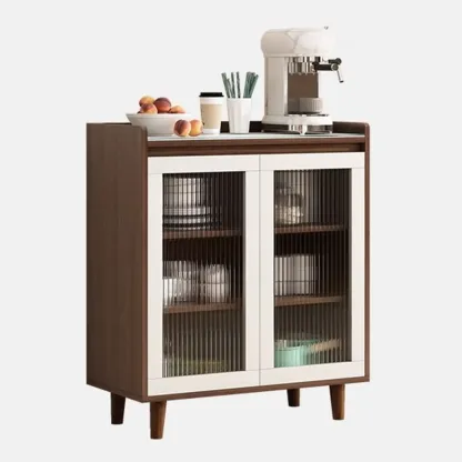 Modern Wood Sideboard with Glass Countertop Image - 9